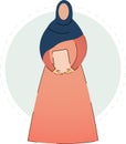 Faceless abstract muslim arabic woman holding islamic religious holy book Quran, wearing beautiful abaya and stylish hijab